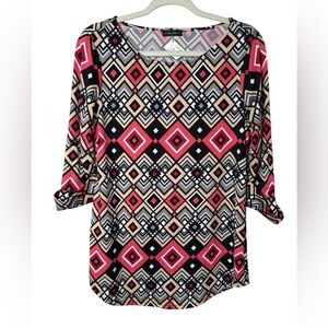 🍁 Cocomo Geometric Print Blouse - Black, Pink, Cream